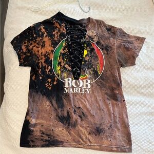 Bob Marley distressed tie dye t shirt concert tee lace up size medium
